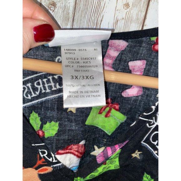 Scrubstar Top Womens 3X Black Merry Christmas Snowman Medical Nurse Uniform Top - Picture 8 of 9